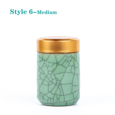 Mini tea kerámia tárolóedények Celadon fém fedelű lezárt hengeres tartály tea, gabonafélék, szárazáru, cukorka stb. tárolására.
