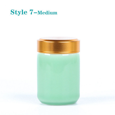 Mini tea kerámia tárolóedények Celadon fém fedelű lezárt hengeres tartály tea, gabonafélék, szárazáru, cukorka stb. tárolására.