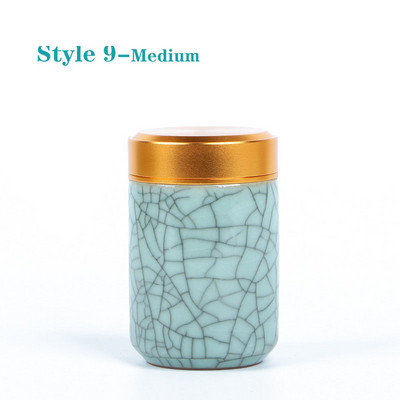 Mini tea kerámia tárolóedények Celadon fém fedelű lezárt hengeres tartály tea, gabonafélék, szárazáru, cukorka stb. tárolására.