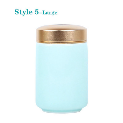 Mini tea kerámia tárolóedények Celadon fém fedelű lezárt hengeres tartály tea, gabonafélék, szárazáru, cukorka stb. tárolására.