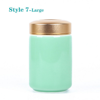Mini tea kerámia tárolóedények Celadon fém fedelű lezárt hengeres tartály tea, gabonafélék, szárazáru, cukorka stb. tárolására.