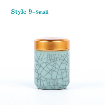 Mini tea kerámia tárolóedények Celadon fém fedelű lezárt hengeres tartály tea, gabonafélék, szárazáru, cukorka stb. tárolására.