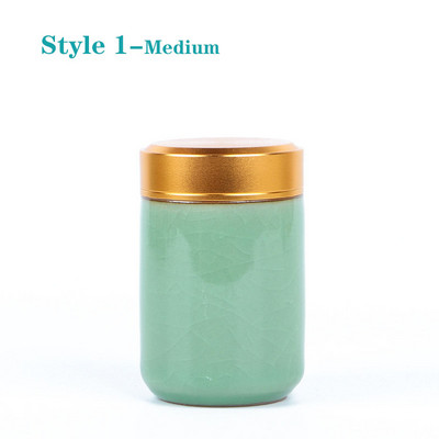 Mini tea kerámia tárolóedények Celadon fém fedelű lezárt hengeres tartály tea, gabonafélék, szárazáru, cukorka stb. tárolására.