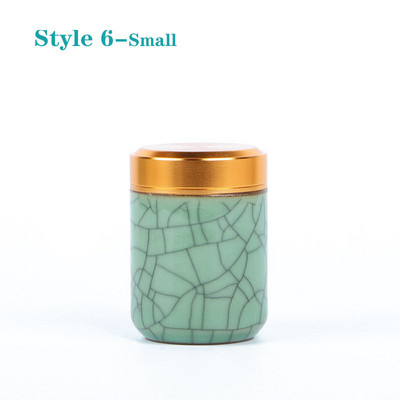 Mini tea kerámia tárolóedények Celadon fém fedelű lezárt hengeres tartály tea, gabonafélék, szárazáru, cukorka stb. tárolására.