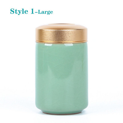 Mini tea kerámia tárolóedények Celadon fém fedelű lezárt hengeres tartály tea, gabonafélék, szárazáru, cukorka stb. tárolására.