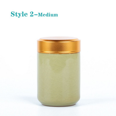 Mini tea kerámia tárolóedények Celadon fém fedelű lezárt hengeres tartály tea, gabonafélék, szárazáru, cukorka stb. tárolására.