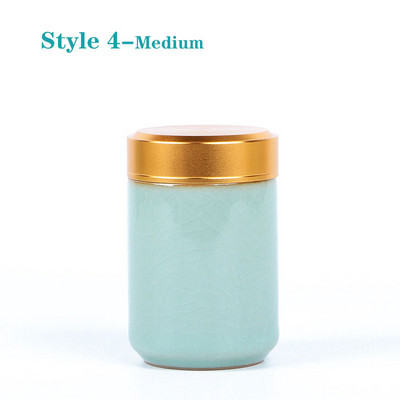 Mini tea kerámia tárolóedények Celadon fém fedelű lezárt hengeres tartály tea, gabonafélék, szárazáru, cukorka stb. tárolására.