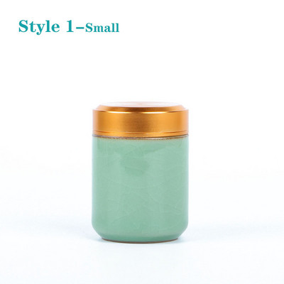 Mini tea kerámia tárolóedények Celadon fém fedelű lezárt hengeres tartály tea, gabonafélék, szárazáru, cukorka stb. tárolására.