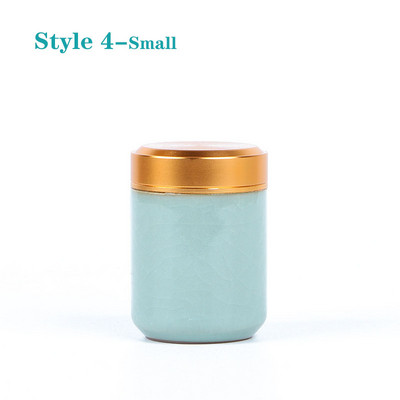 Mini tea kerámia tárolóedények Celadon fém fedelű lezárt hengeres tartály tea, gabonafélék, szárazáru, cukorka stb. tárolására.