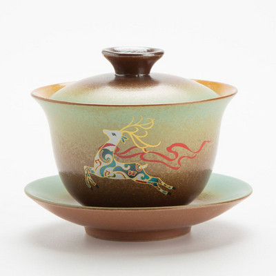 Porcelāna Sancai Kungfu tējas tase Tēja Tureen Tējas krūze un apakštase Dzeršanas piederumi Retro malka Gaiwan 180ml