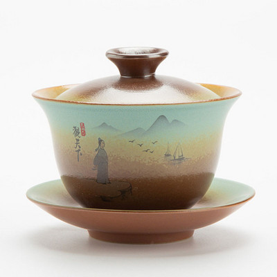 Porcelāna Sancai Kungfu tējas tase Tēja Tureen Tējas krūze un apakštase Dzeršanas piederumi Retro malka Gaiwan 180ml