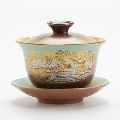 Porcelāna Sancai Kungfu tējas tase Tēja Tureen Tējas krūze un apakštase Dzeršanas piederumi Retro malka Gaiwan 180ml