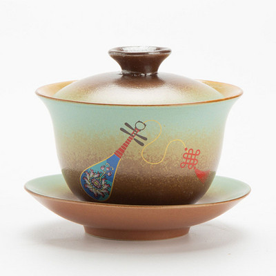 Porcelāna Sancai Kungfu tējas tase Tēja Tureen Tējas krūze un apakštase Dzeršanas piederumi Retro malka Gaiwan 180ml