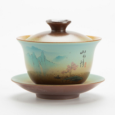 Porcelāna Sancai Kungfu tējas tase Tēja Tureen Tējas krūze un apakštase Dzeršanas piederumi Retro malka Gaiwan 180ml