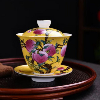 Μοτίβο με σμάλτο με ροδάκινα Sancai Gaiwan Household Tea Kungfu Bowl Infuser Tea Infuser 200ml Αξεσουάρ ποτού