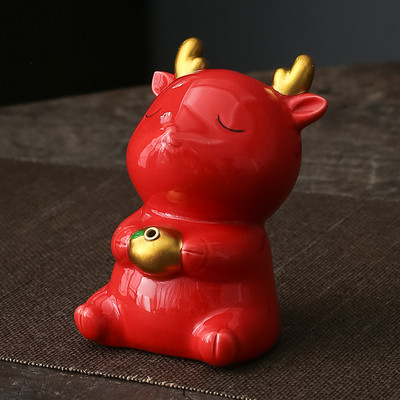 Szép kerámia tea kisállat fawn modell asztali dísz, kézzel készített szobor kézműves teásasztal dekoráció kreatív teáskészlet kiegészítők