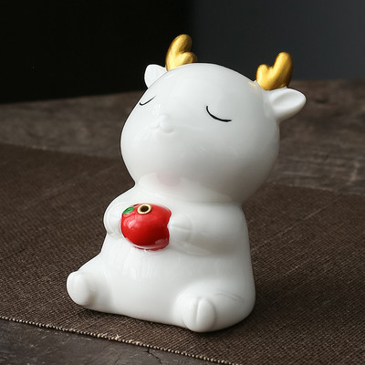 Szép kerámia tea kisállat fawn modell asztali dísz, kézzel készített szobor kézműves teásasztal dekoráció kreatív teáskészlet kiegészítők