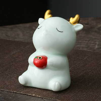 Szép kerámia tea kisállat fawn modell asztali dísz, kézzel készített szobor kézműves teásasztal dekoráció kreatív teáskészlet kiegészítők