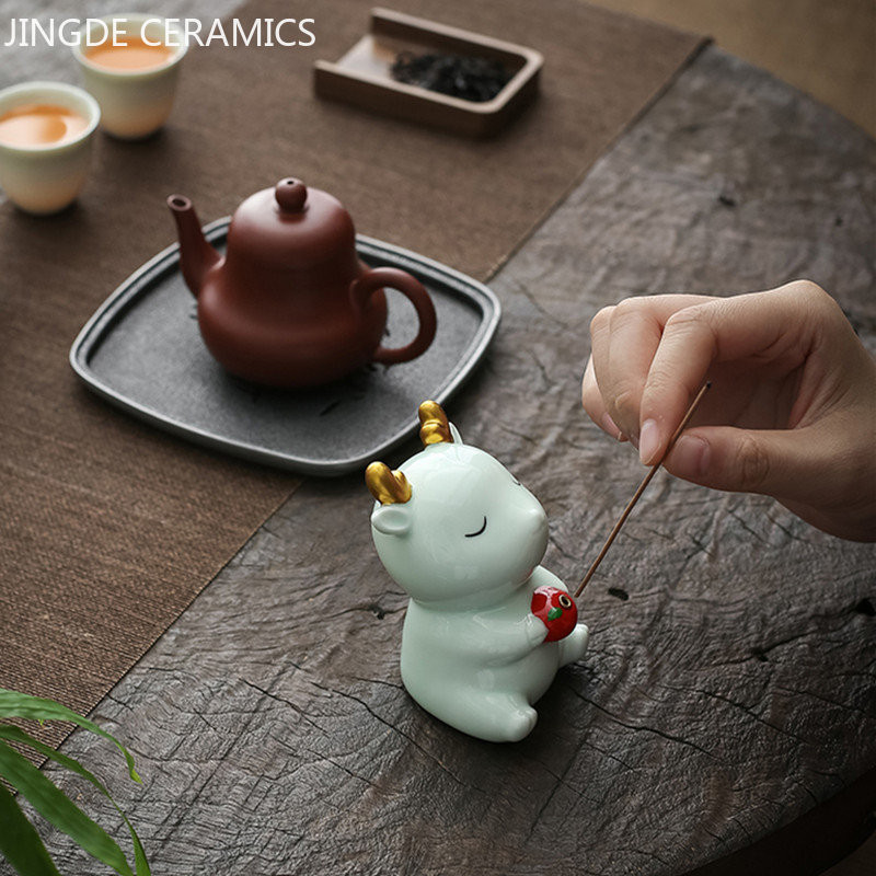 Szép kerámia tea kisállat fawn modell asztali dísz, kézzel készített szobor kézműves teásasztal dekoráció kreatív teáskészlet kiegészítők