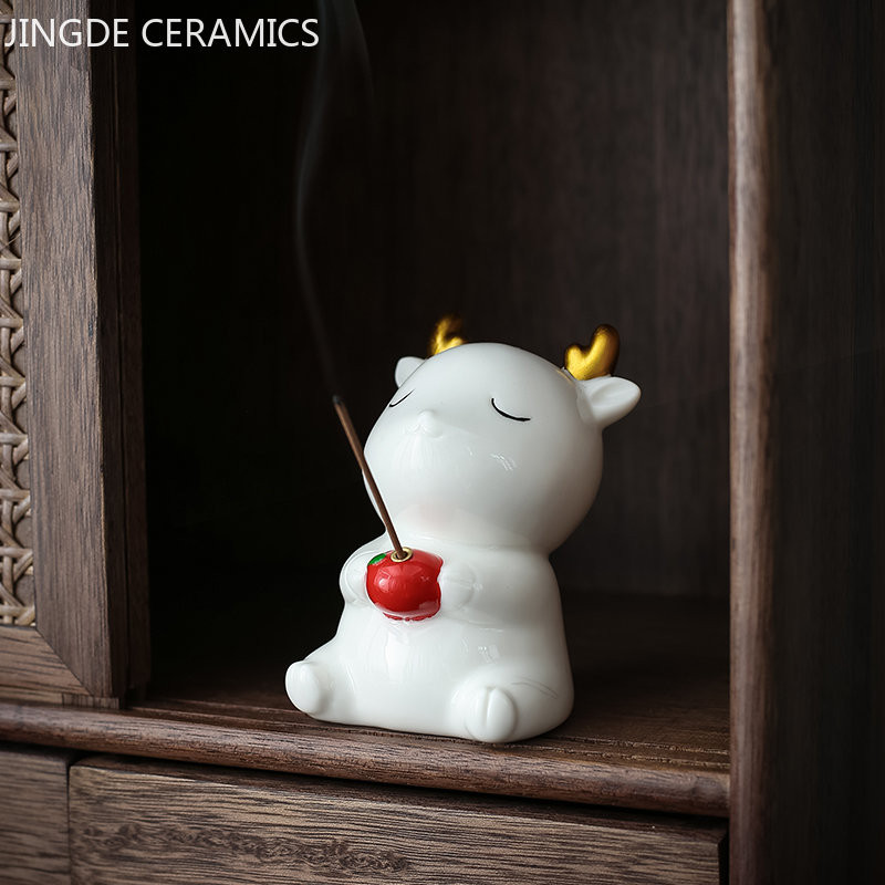 Szép kerámia tea kisállat fawn modell asztali dísz, kézzel készített szobor kézműves teásasztal dekoráció kreatív teáskészlet kiegészítők