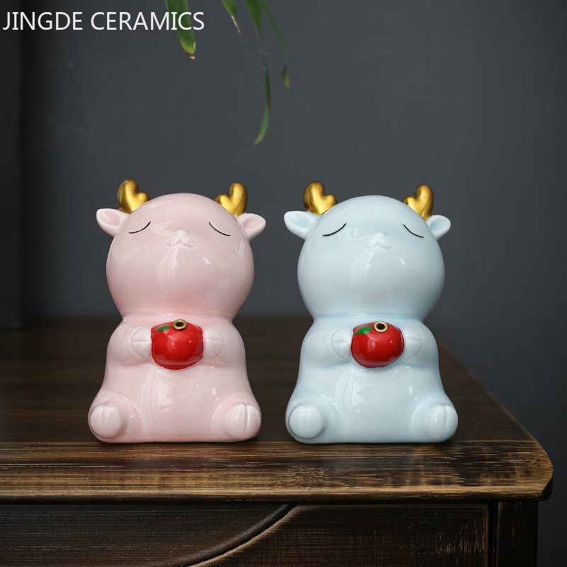 Szép kerámia tea kisállat fawn modell asztali dísz, kézzel készített szobor kézműves teásasztal dekoráció kreatív teáskészlet kiegészítők