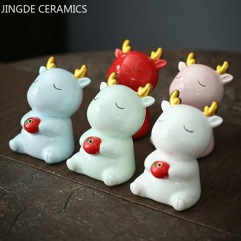 Szép kerámia tea kisállat fawn modell asztali dísz, kézzel készített szobor kézműves teásasztal dekoráció kreatív teáskészlet kiegészítők