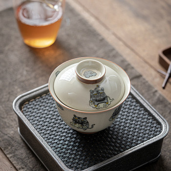Style Tea Te Juego Ceremony Tea De Travel Премиум китайски прибори за чай Ретро Фу Аксесоари Керамични луксозни Gaiwan Kung