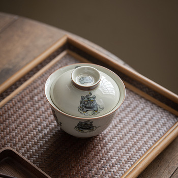 Style Tea Te Juego Ceremony Tea De Travel Премиум китайски прибори за чай Ретро Фу Аксесоари Керамични луксозни Gaiwan Kung