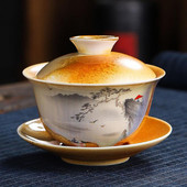 Qingshui tűzifa kerámia kézzel festett díszletminta Sancai Gaiwan Kungfu teástál infuser teáscsésze konyhai edény