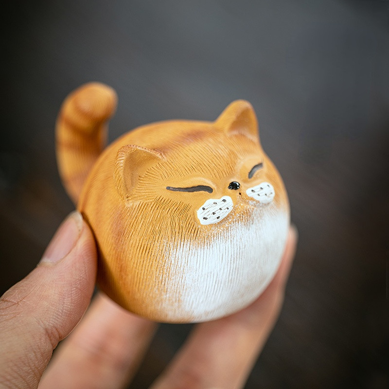 1PC Yixing Purple Clay Small Tea Pet Cat Figurice Ornament Бутикови аксесоари за чай Занаяти Декорация за домашен чай