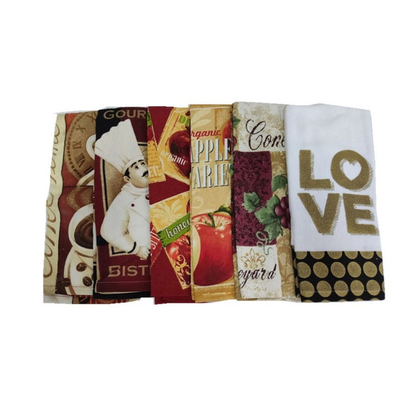 1 db 38x63cm, 6 szín, színes nyomtatott pamut konyhai mosogatórongy konyharuhás parti ajándék