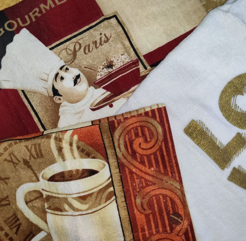 1 db 38x63cm, 6 szín, színes nyomtatott pamut konyhai mosogatórongy konyharuhás parti ajándék