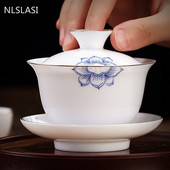 Ķīniešu keramikas Gaiwan ar rokām darināta baltā porcelāna tējas bļoda mājas tējas krūze Tējas trauki Aksesuāri Portatīvie dzērienu trauki Personīgais krūze 170 ml