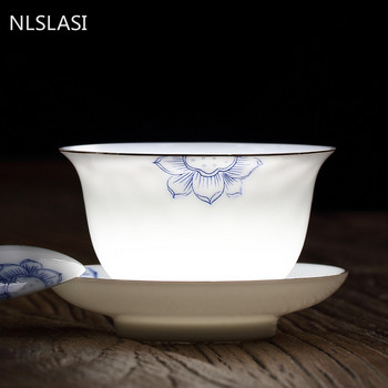 Китайска керамика Gaiwan, ръчно изработена бяла порцеланова купа за чай, домашна чаша за чай, аксесоари за чай, преносими съдове за напитки, лична чаша 170 ml