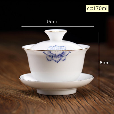 Ķīniešu keramikas Gaiwan ar rokām darināta baltā porcelāna tējas bļoda mājas tējas krūze Tējas trauki Aksesuāri Portatīvie dzērienu trauki Personīgais krūze 170 ml