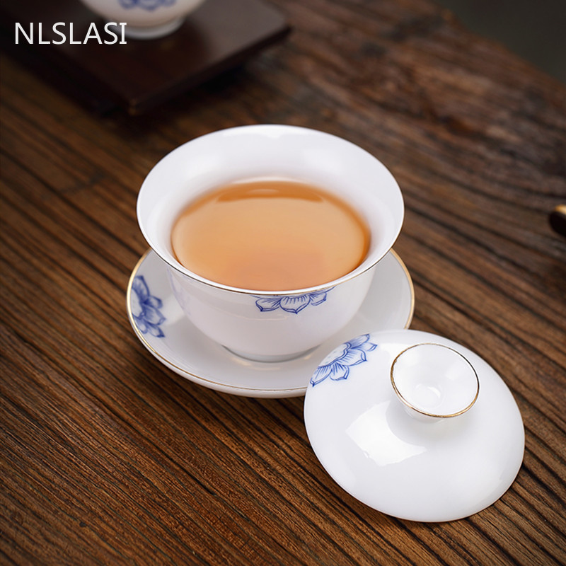 Ķīniešu keramikas Gaiwan ar rokām darināta baltā porcelāna tējas bļoda mājas tējas krūze Tējas trauki Aksesuāri Portatīvie dzērienu trauki Personīgais krūze 170 ml