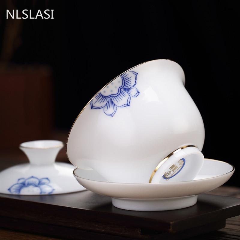 Ķīniešu keramikas Gaiwan ar rokām darināta baltā porcelāna tējas bļoda mājas tējas krūze Tējas trauki Aksesuāri Portatīvie dzērienu trauki Personīgais krūze 170 ml