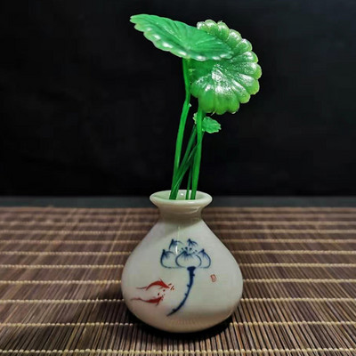 Radoša mini keramikas vāze tēja mājdzīvnieku pirkstiem mākslīgie augi, piekariņi uz galda virsmas, hidroponiski rotājumi, tējas komplekta dekoratīvie aksesuāri