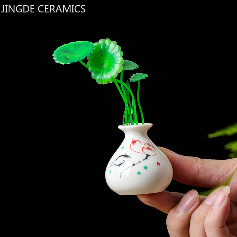 Radoša mini keramikas vāze tēja mājdzīvnieku pirkstiem mākslīgie augi, piekariņi uz galda virsmas, hidroponiski rotājumi, tējas komplekta dekoratīvie aksesuāri