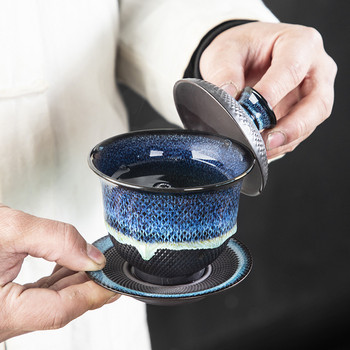 180ML Dehua Kiln Change Керамична чаша за чай Gaiwan Ръчно изработени чаши за чай супници Китайски ретро комплект за чай Аксесоари Master Cup Drinkware