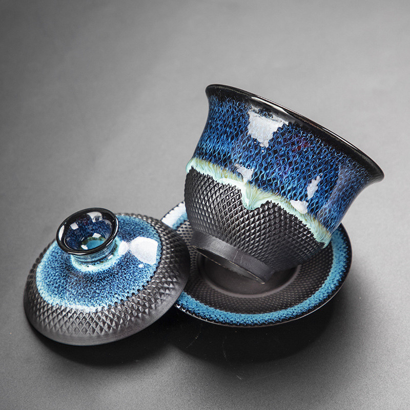 180ml Dehua Kiln Change Kerámia Gaiwan teáscsésze Kézzel készített Tea Tureen Bögrék Kínai Retro teáskészlet Kiegészítők Master Cup Italkészlet