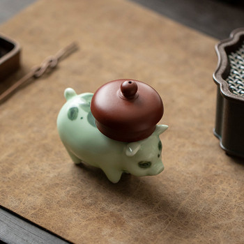 Ретро керамика Чай домашен любимец Статуя на животно с китайски зодиак Прекрасна фигурка на прасе Орнаменти Настолни занаяти Сервиз за чай Аксесоари за декорация