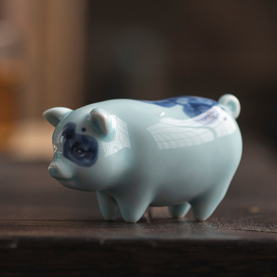 Retro Kerámia Tea Háziállat Kínai Zodiákus Állatszobor Szép Disznó Figura Díszek Asztali Kézműves Teáskészlet Dekorációs Kiegészítők
