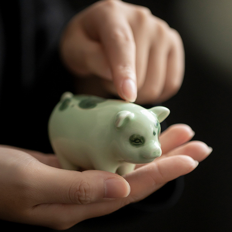 Retro Kerámia Tea Háziállat Kínai Zodiákus Állatszobor Szép Disznó Figura Díszek Asztali Kézműves Teáskészlet Dekorációs Kiegészítők