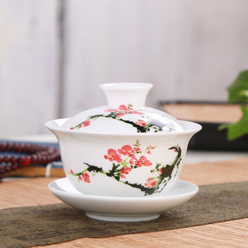 Високо бяла глазура Gaiwan Kungfu Чаша за чай Домакински чайник Китайски стил Супница Купа за чай Кухненски прибори за чай Аксесоари за пиене