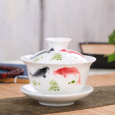 Glazură albă înaltă Gaiwan Kungfu Ceai de ceai Filtru de ceai de uz casnic Tureen în stil chinezesc Bol de ceai de bucătărie Accesorii de băut