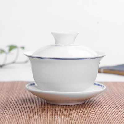 Augstas baltas glazūras Gaiwan Kungfu tējas tase Mājsaimniecības tējas automāts Ķīniešu stila tireīna tējas bļoda Virtuves tējas trauki dzeramā piederumi