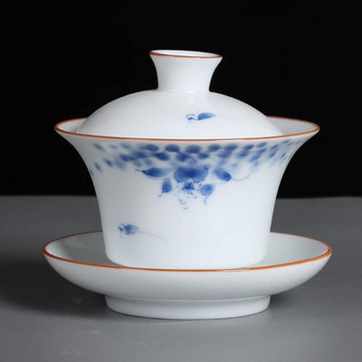 Suet Jade ar rokām apgleznoti Sancai Gaiwan Kungfu tējas bļoda baltā porcelāna tējas tureen virtuves dzeršanas piederumi