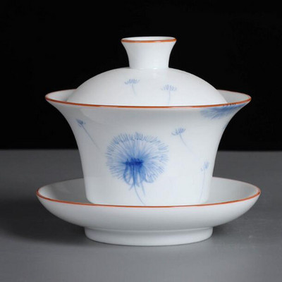 Suet Jade ar rokām apgleznoti Sancai Gaiwan Kungfu tējas bļoda baltā porcelāna tējas tureen virtuves dzeršanas piederumi