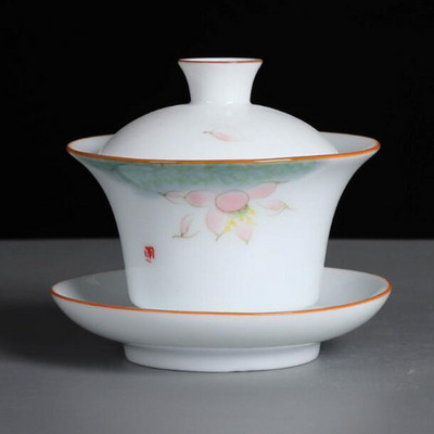 Suet Jade ar rokām apgleznoti Sancai Gaiwan Kungfu tējas bļoda baltā porcelāna tējas tureen virtuves dzeršanas piederumi